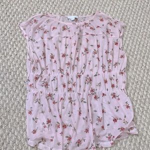 Nordstrom floral pink sheer blouse, petite medium